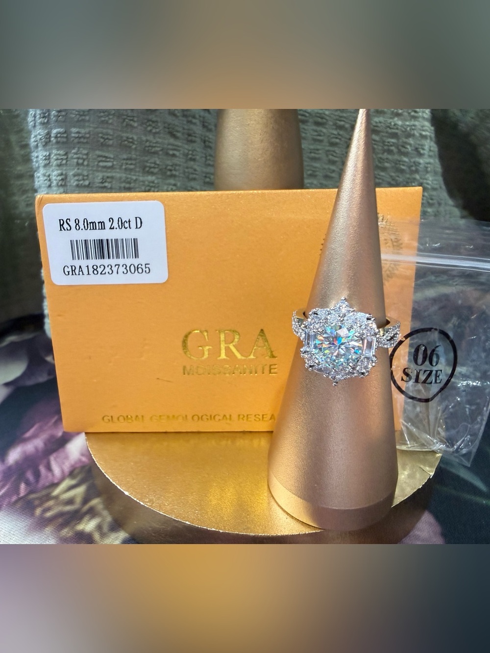 Moissanite Halo Engagement Ring in Silver with Clear Center Stone